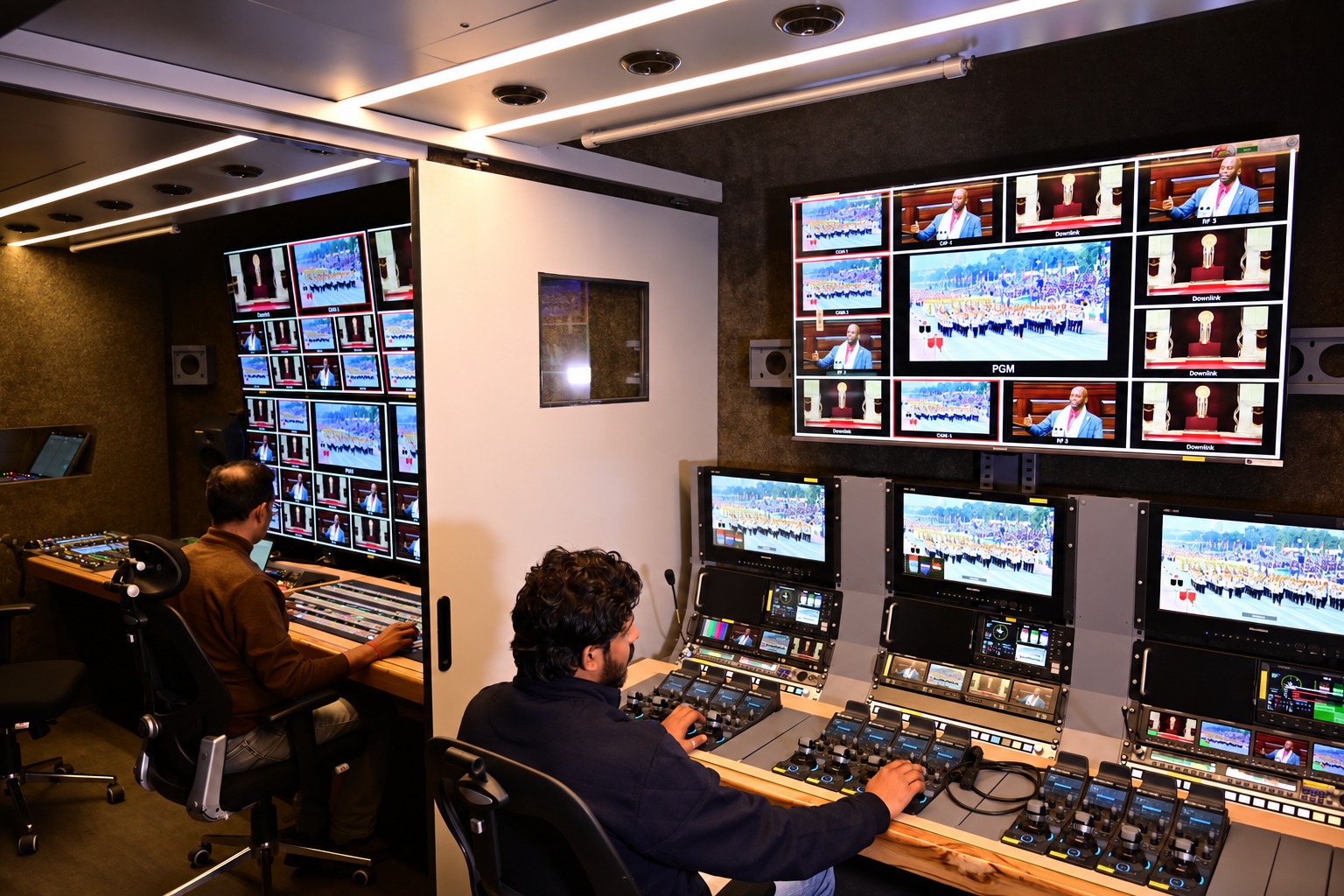 Production control room inside a ZOOM 4K OB truck